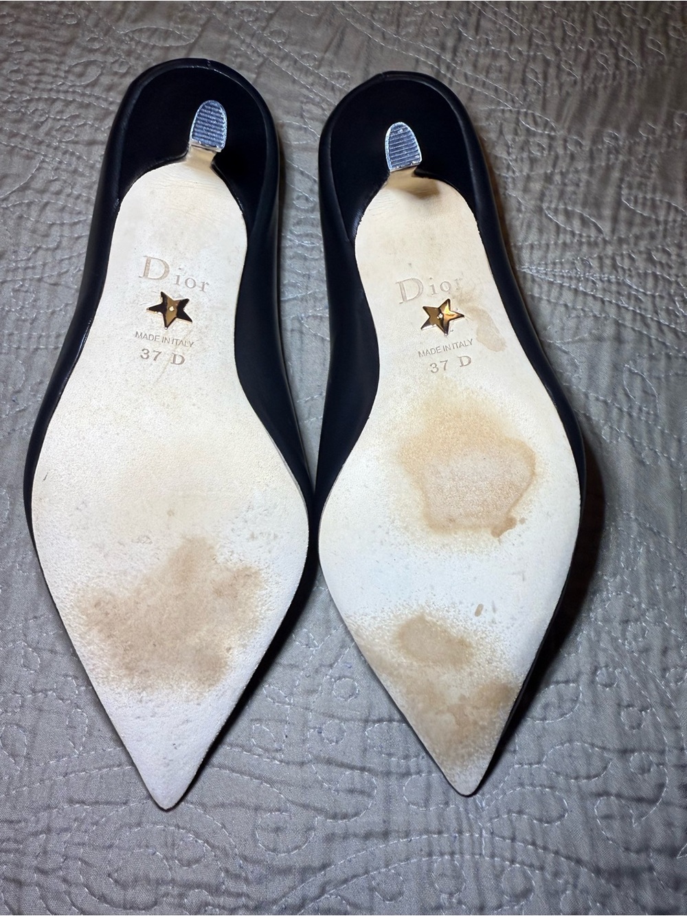 Dior Black Leather Pointed Pumps with Gold 'CD' Medallions - Picture 4 of 5